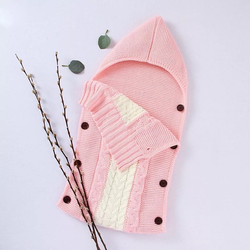 Grey Pink Crib Baby Cart Envelope Crochet Sleeping Bag for Babies 74x35cm